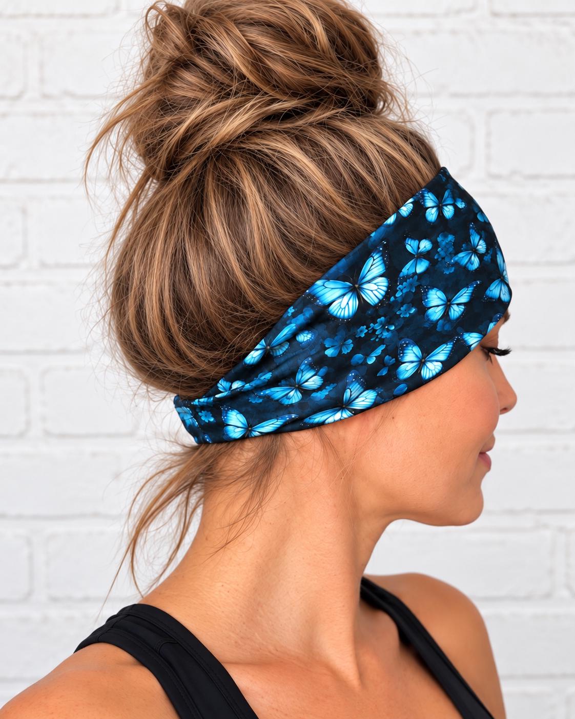 Butterfly Headband for Women, Non Slip Athletic Headband, Moisture Wicking Workout Headband for Yoga Running. Wide workout Headband