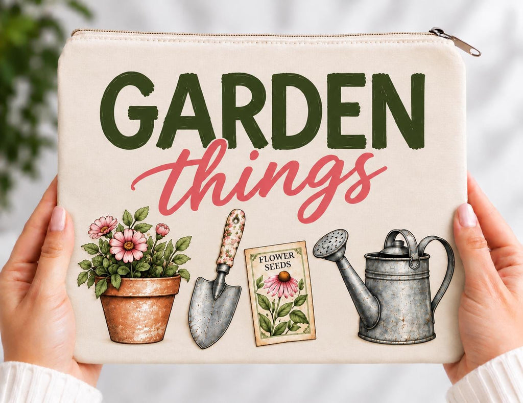 Garden Things Zipper Pouch. Garden Gift Bag. Gardening Gift for Women. Gift for Gardening Friend.  Canvas Garden Bag.