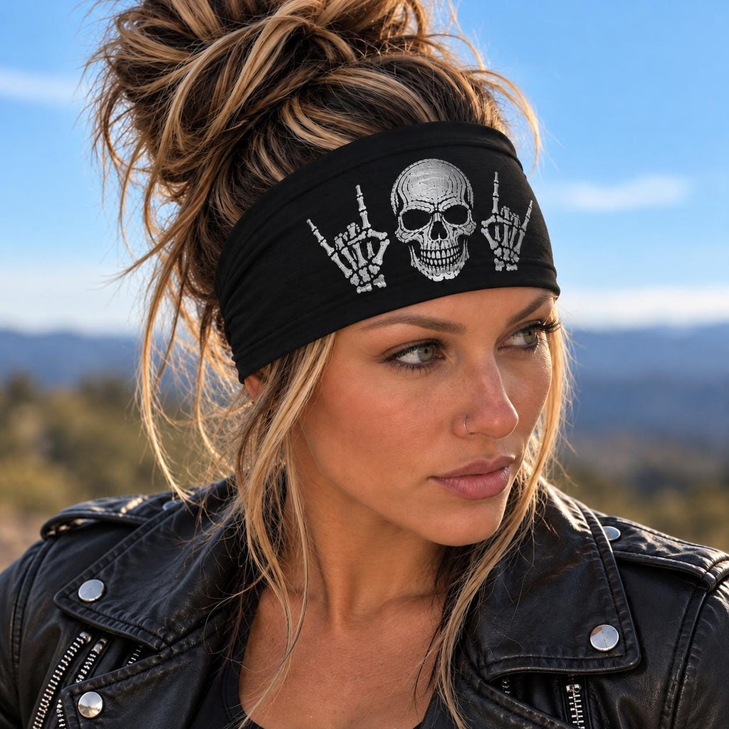 Biker Skull Bling Headband. Motorcycle Moisture Wicking  Headband,  Headband Gift for Bikers. His Ride or Die Headband