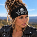 Biker Skull Bling Headband. Motorcycle Moisture Wicking  Headband,  Headband Gift for Bikers. His Ride or Die Headband