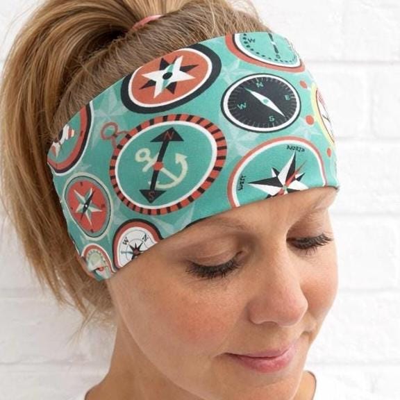 Compass Headband for Runners, Moisture Wicking Non-Slip Athletic Headband, Trail Runner Gift, Workout Headband. Nautical gift for him or her