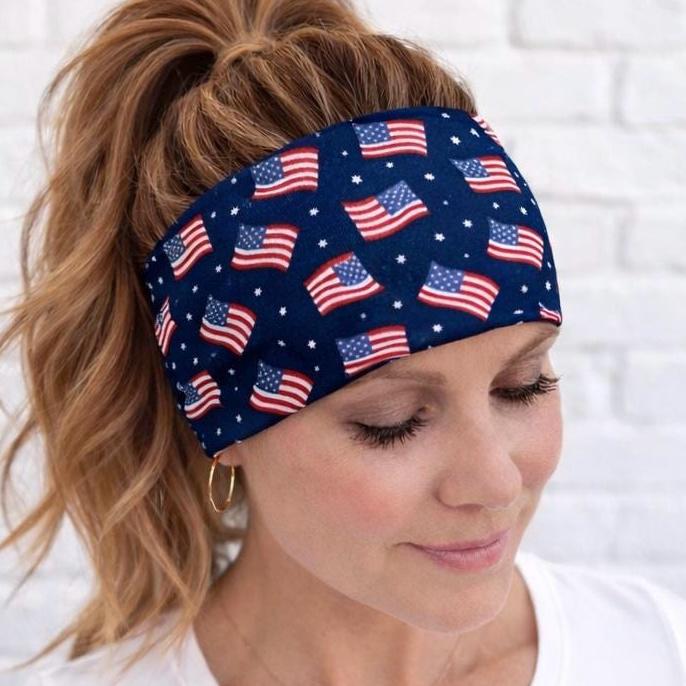 Patriotic Headband for Runners, Moisture Wicking Non-Slip Athletic Headband, 4th of July Workout Headband. Flag Headband.