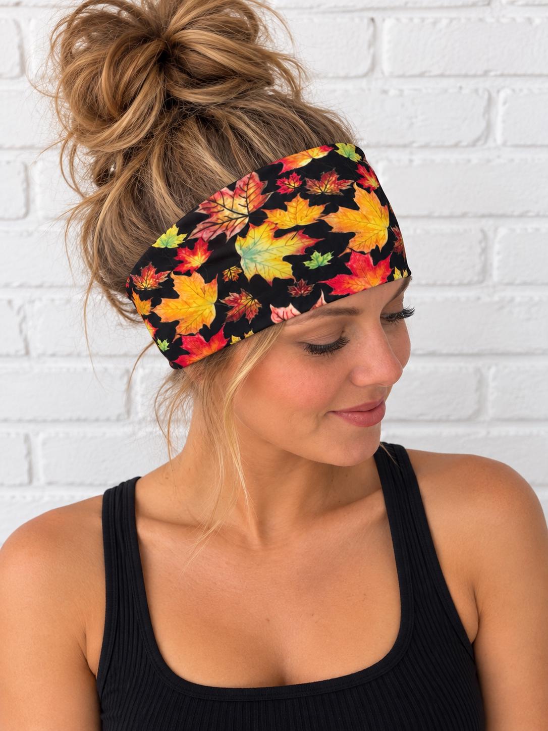 Fall Headband for Runners, Moisture Wicking Non-Slip Hiking Headband, Trail Runner Gift, Workout Headwrap. Fall Leaves Headband.