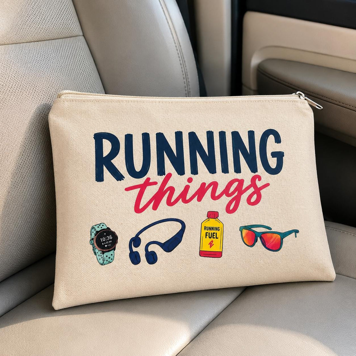 Running Things Zipper Pouch. Running Fuel and  Gear Bag. Marathon Gift for Women. Gift for Runner. Race Weekend Bag.