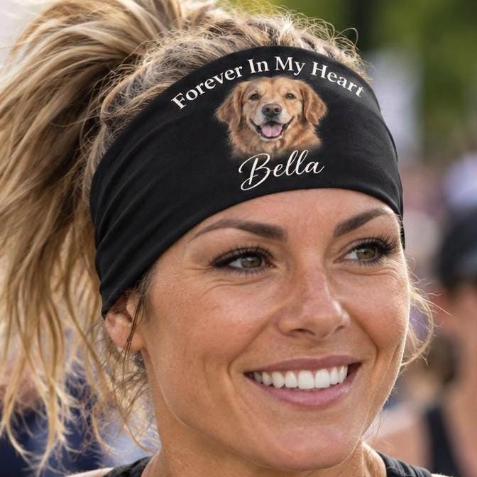 Personalized Pet Image Moisture Wicking Headband.  Non Slip athletic headband. In Memory Of Custom Image Headband. Customized Headband
