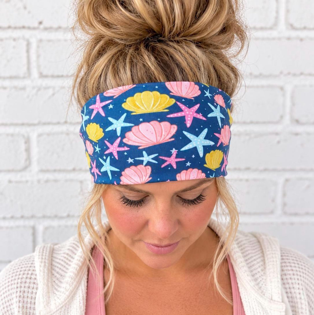 Beach Running Headband. Seashell Moisture-Wicking Headband. Starfish Headband. Gift for Runner. Tropical Headband. Vacation Race Headband