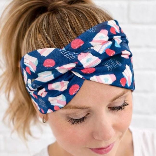 Coffee Teach Repeat Twist Headband – Handmade Wide Fabric Headband – Comfortable Non Slip Headband for Teachers. Gift for Teachers