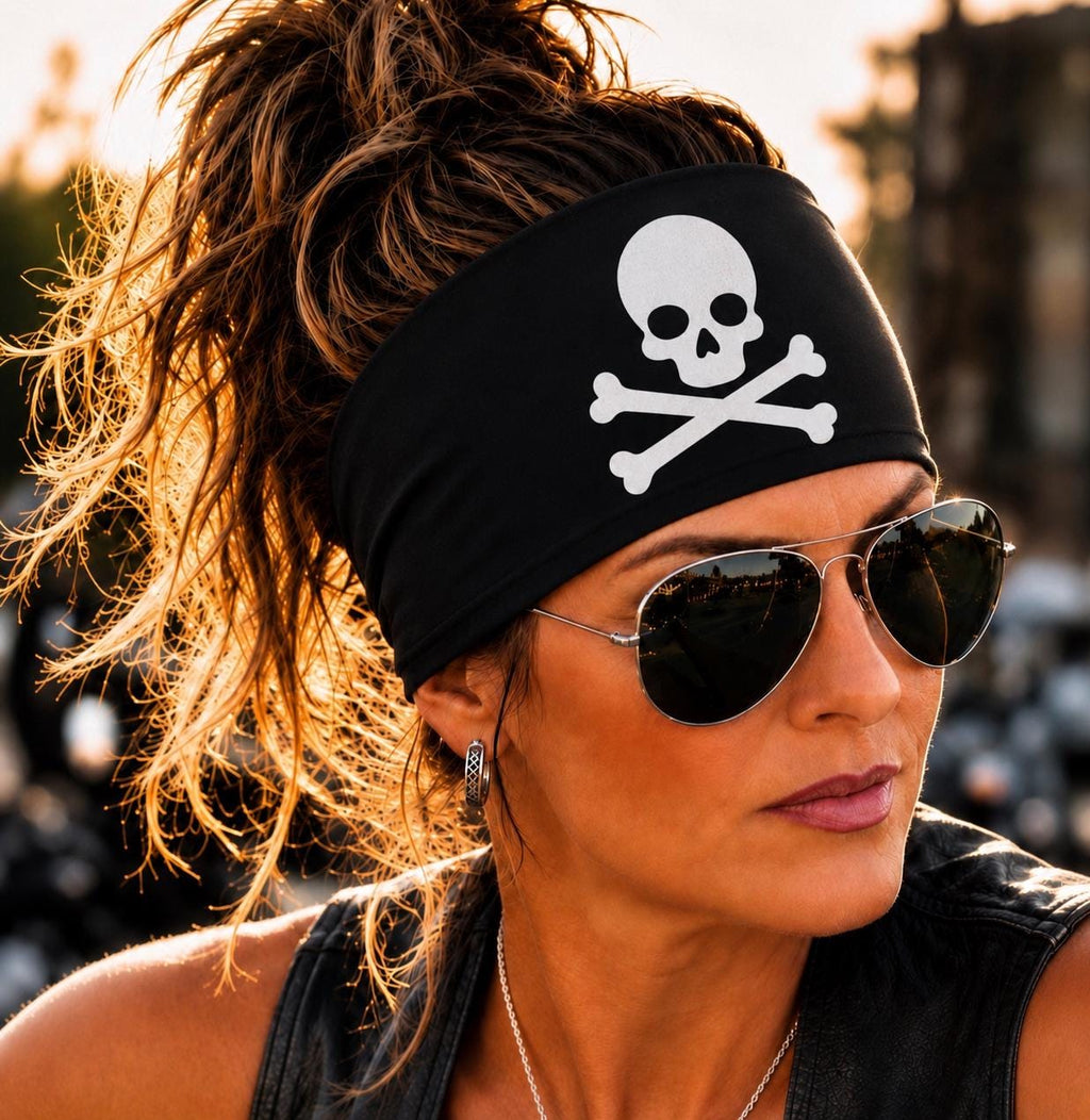 Biker Skull Headband. Motorcycle Moisture Wicking Headband, Non Slip Helmet Headband, Headband Gift for Bikers. Biker Headband