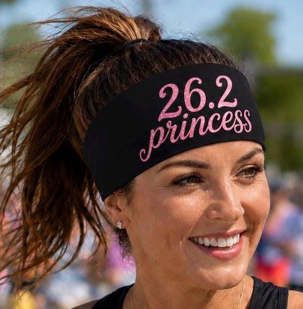 Princess Headband, 26.2 Running Headband.  Non Slip Athletic Headband, Wide Running  Headband