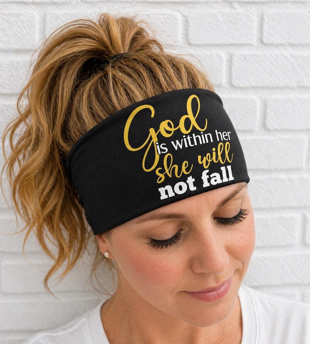 Christian Headband, God Is Within Her Running Headband.  Inspirational Workout Headband, Non Slip Athletic Headband, Wide Fitness Headband
