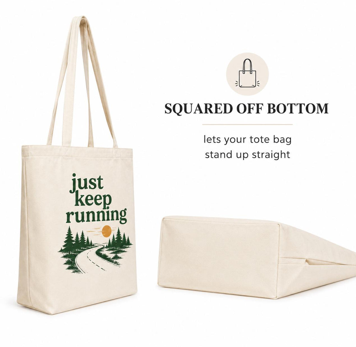 Just Keep Running Tote Bag. Runner Gift. Running Tote Bag. Race Day Bag. Marathon Gift. Half Marathon Runner Tote. Gym Bag