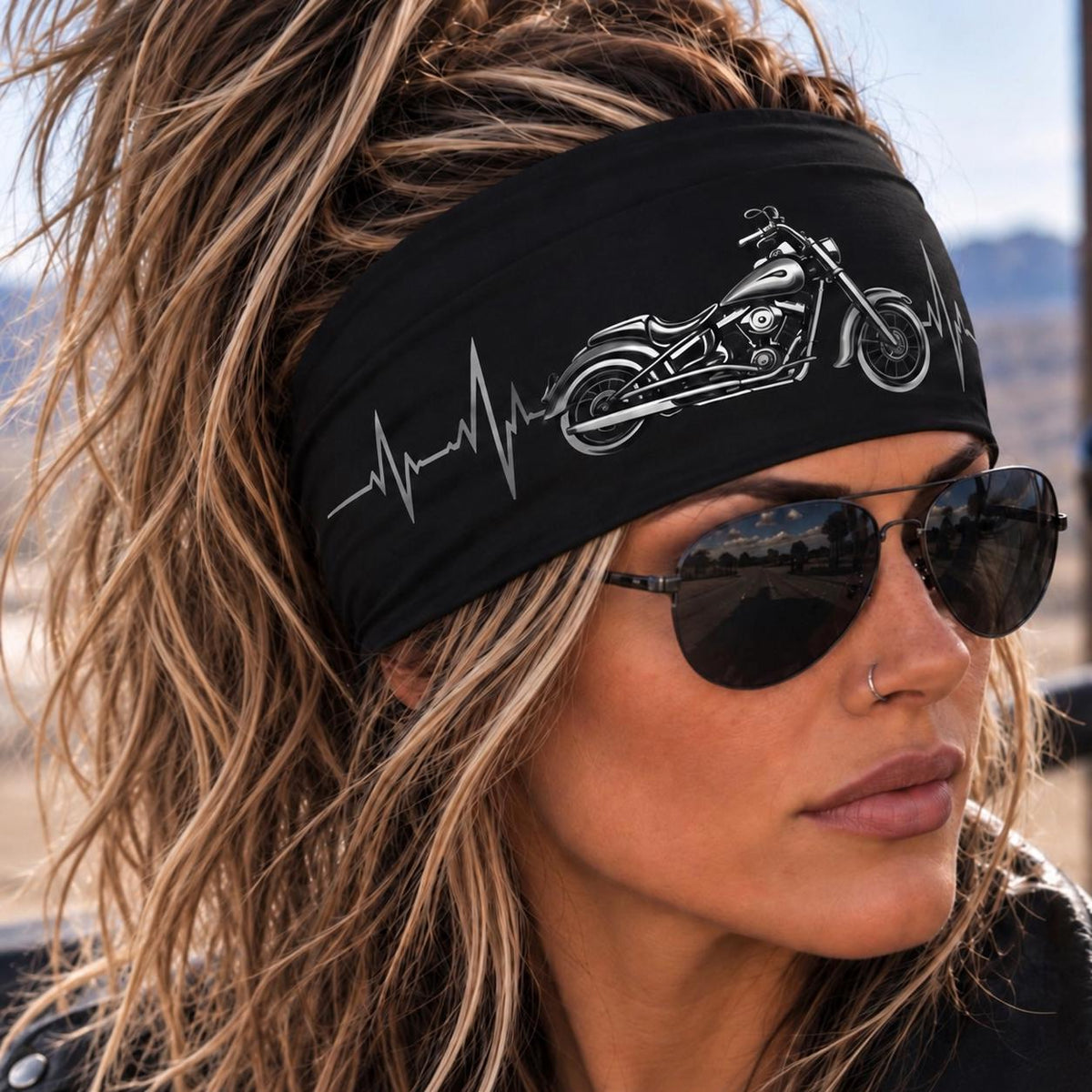 Biker Headband. Motorcycle Moisture Wicking  Headband,  Headband Gift for Bikers. Motorcycle Heartbeat Headband. Live To Ride Headband
