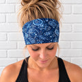 Blue Bandana Running Headband. Moisture-Wicking Workout Hairband. Wide Workout Headband. Motorcycle Headband. Nurse Headband