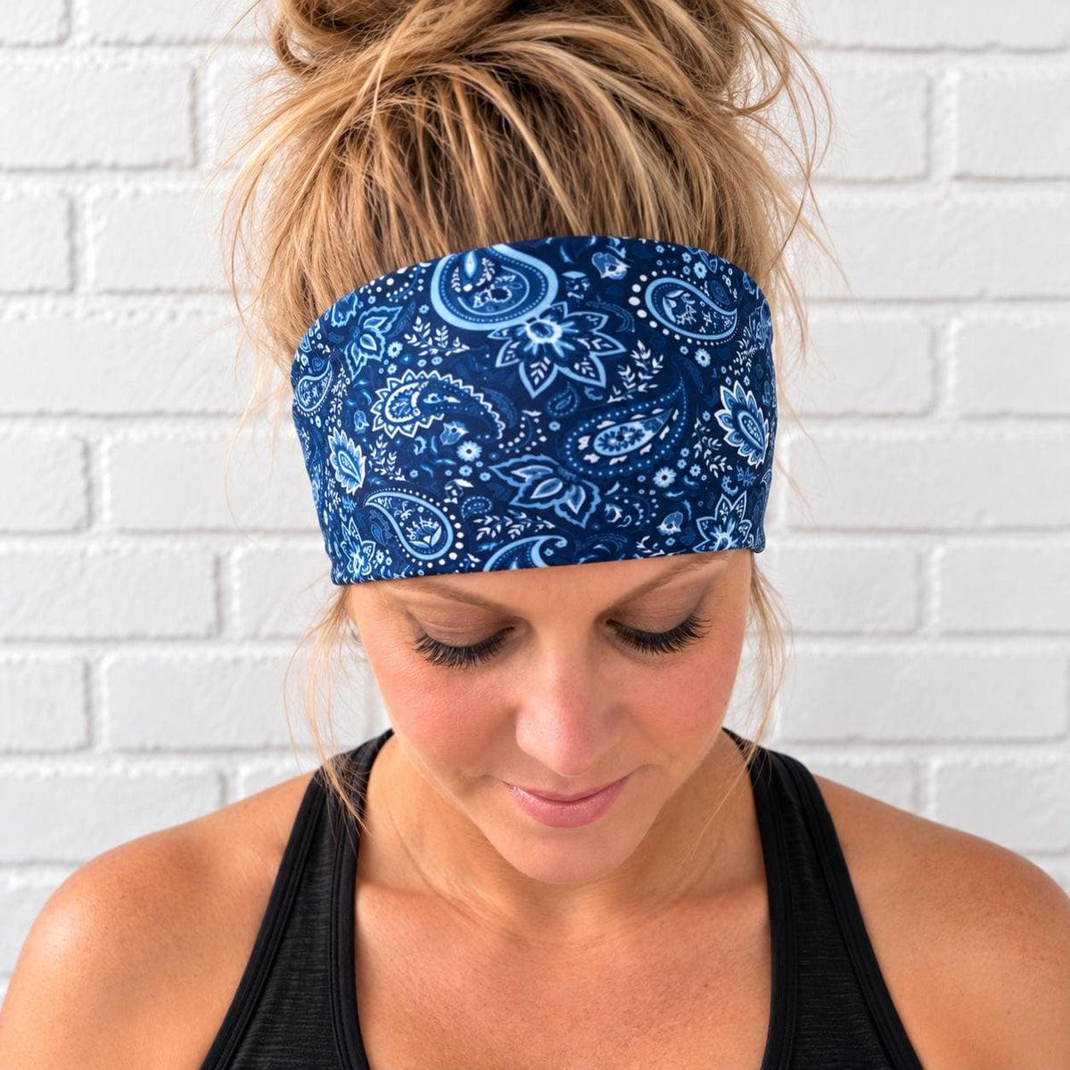 Blue Bandana Running Headband. Moisture-Wicking Workout Hairband. Wide Workout Headband. Motorcycle Headband. Nurse Headband