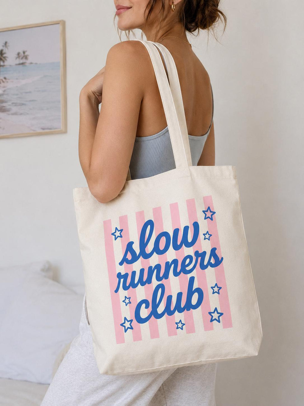 Slow Runners Club Tote Bag. Runner Gift. Vacation Bag. Traveling Tote Bag. Running Club Canvas Tote Bag. Running Gift For Her.