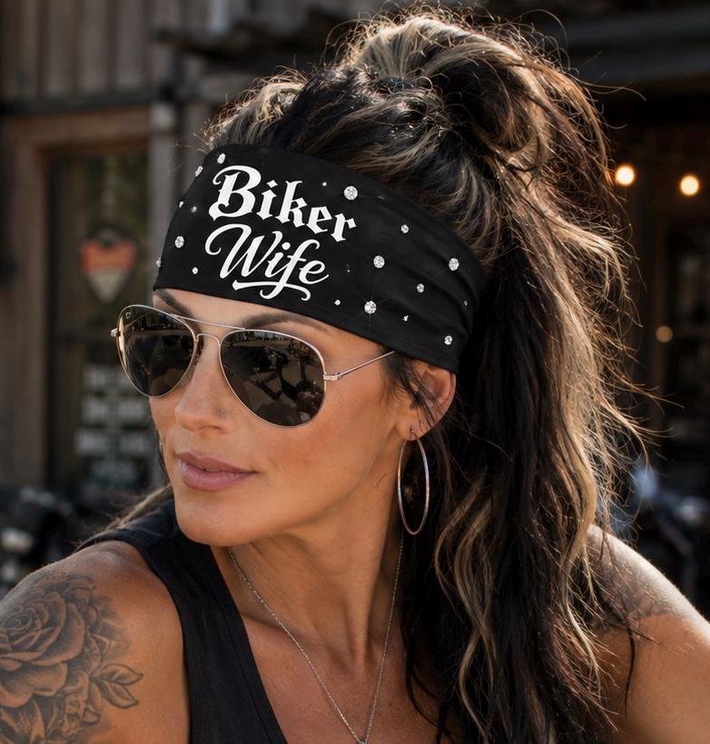 Biker Wife Headband. Motorcycle Moisture Wicking Headband, Non Slip Helmet Headband, Headband Gift for Bikers. Bling Biker Headband