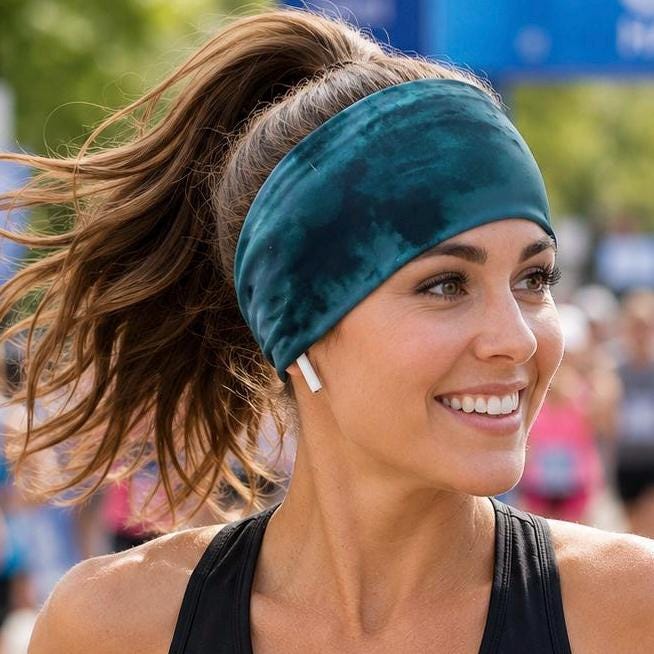Green Tie Dye Running Headband. Moisture-Wicking Workout Hairband. Wide Workout Headband. Gift for runners. Halloween Headband