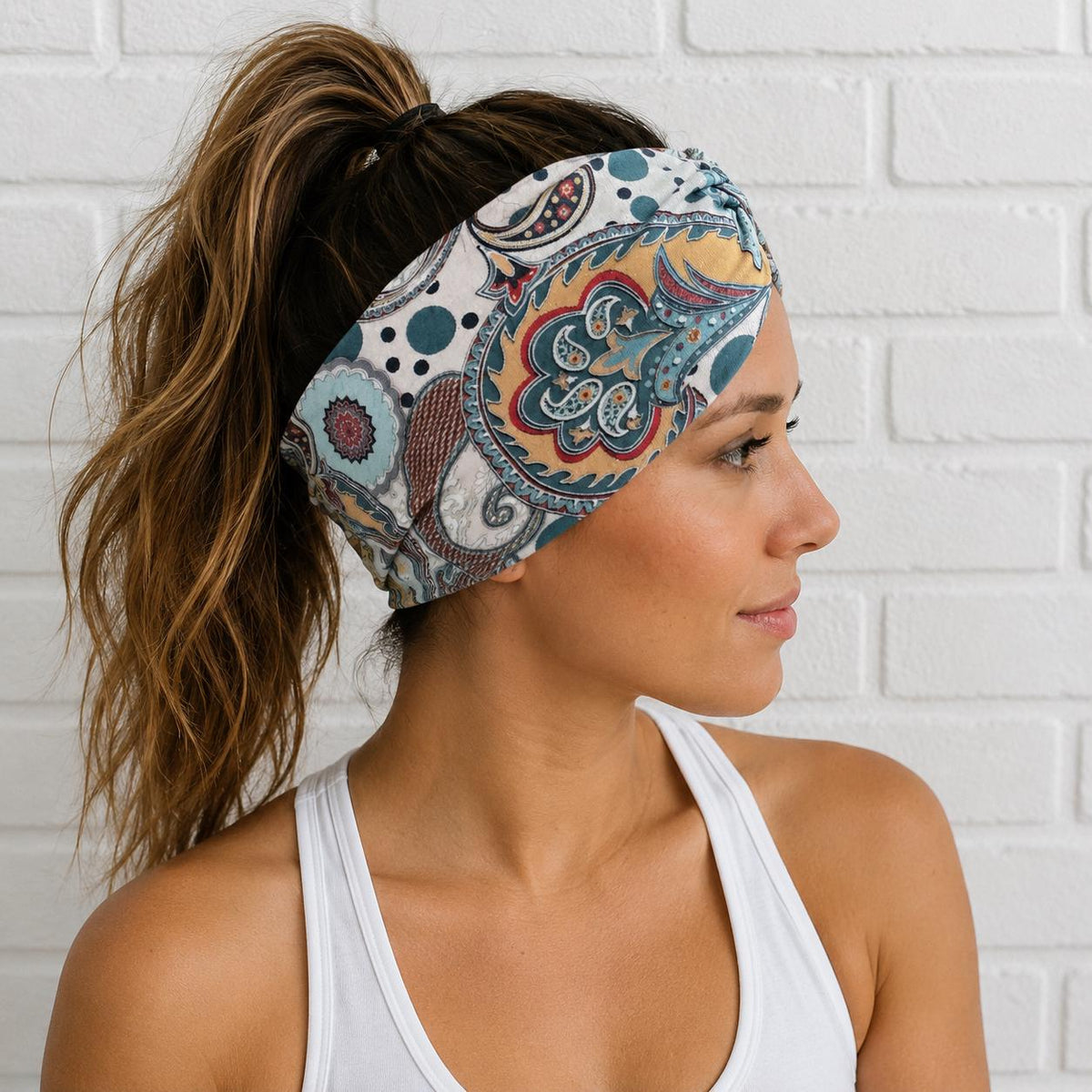 Teal Paisley Twist Headband, Boho Twist Headband, Colorful Twist Headband, Wide Turban Headband, Headband For Teachers. Nurse Headband