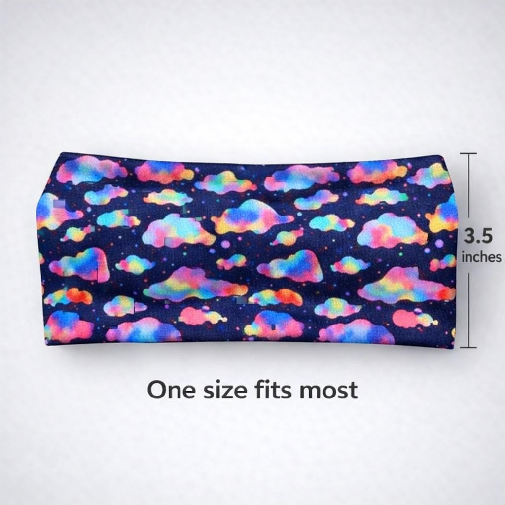 Rainbow Clouds moisture wicking, non slip, athletic headband, Running Headband,  Non slip workout headband. Headband for nurses and cooks.