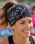 Neon Paint Splatter Running Headband. Moisture-Wicking Workout Hairband. Wide Workout Headband. Headband for Painter. Custom name Headband