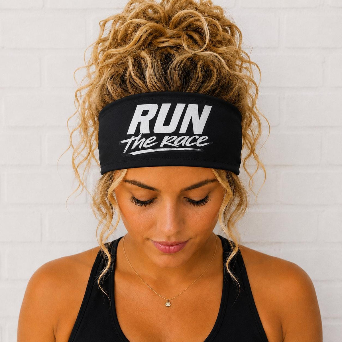 Run The Race Headband. Christian Moisture Wicking  Headband, Non Slip Running Headband, Wide Fitness Headband. First Marathon Gift