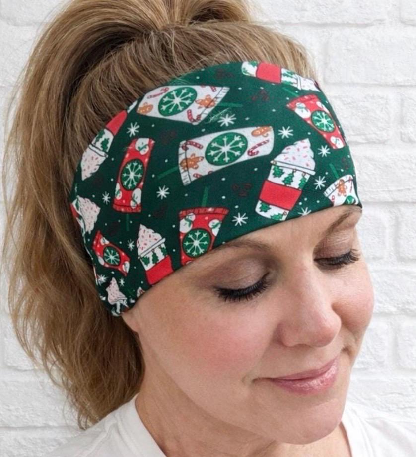 Christmas Coffee workout moisture wicking, non slip,  athletic headband, Yoga Headband. Starbucks inspired headband. Coffee headband