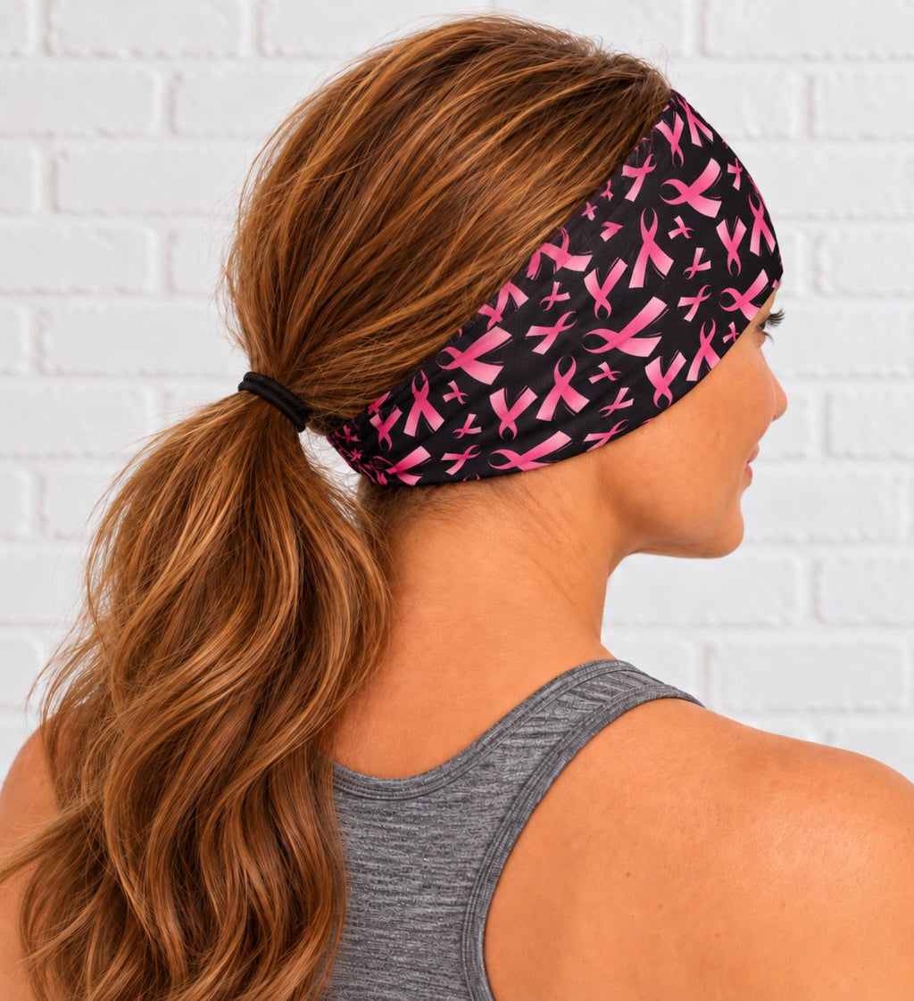 Breast Cancer Pink Ribbon Moisture Wicking Headband For Running. Non Slip Workout  Headband. Headband for cancer survivors. Pink Ribbon