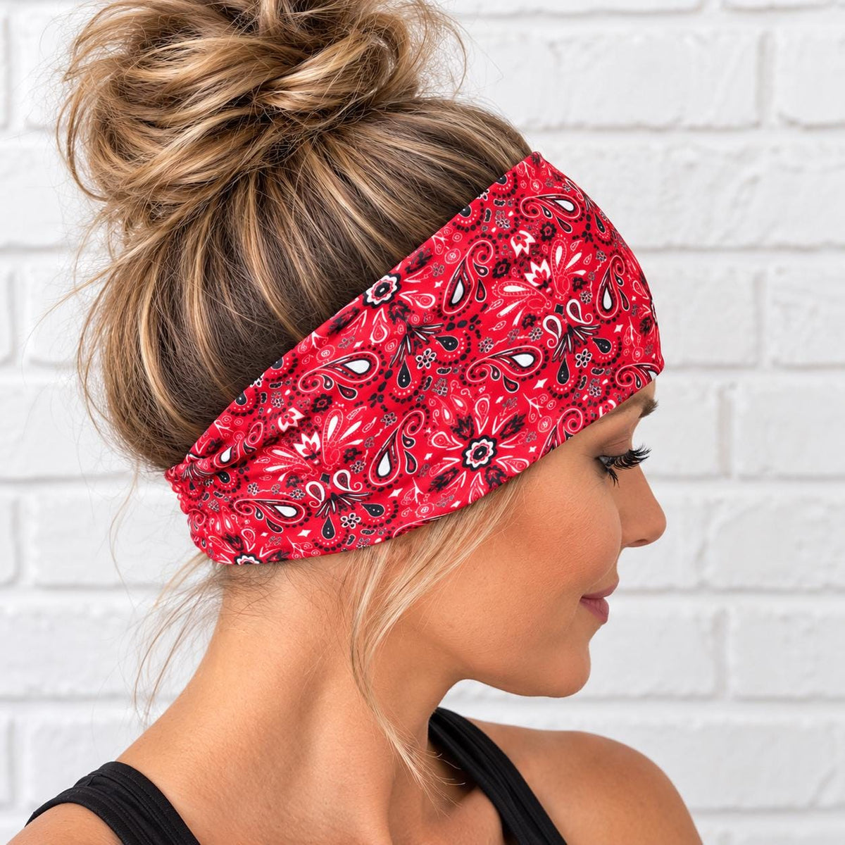Bandana moisture wicking, non slip, athletic headband, Running Headband, Red Paisley Headband. Motorcycle Headband.