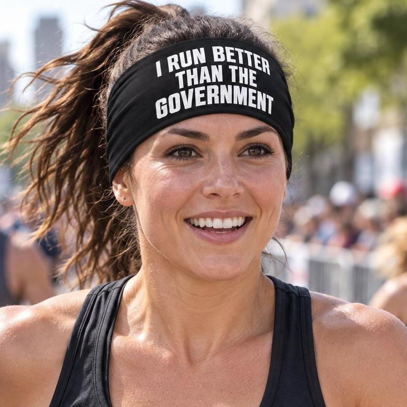 I Run Better Than the Government Headband, Funny Running Headband, Political Humor Runner Gift, Wide Athletic Workout Headband.