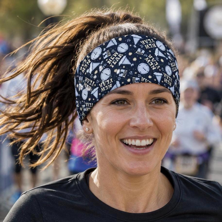New Year Moisture Wicking Headband, non slip, athletic headband, Running Headband, Happy New Year Headband.