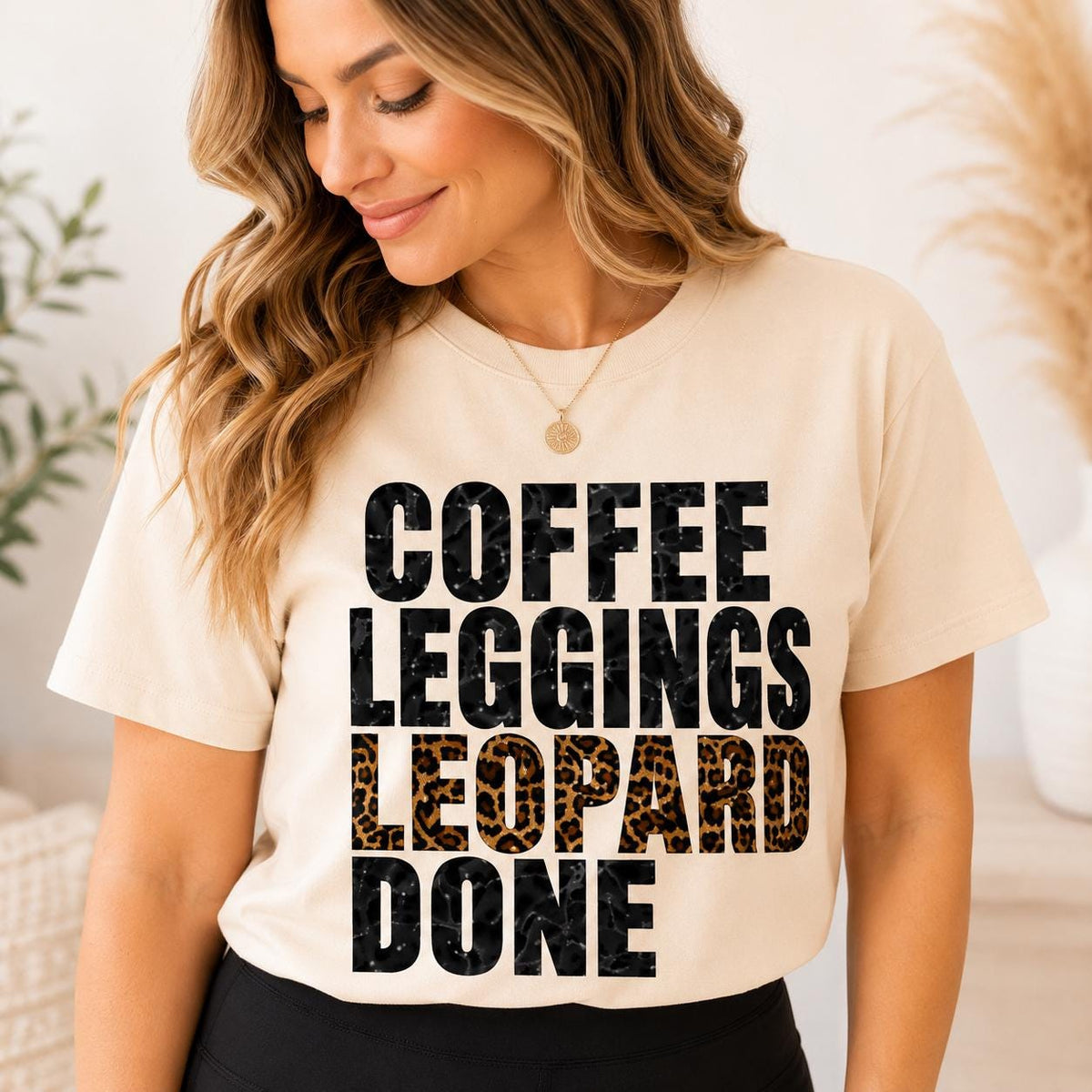 Coffee Leggings Leopard Done Shirt, Funny Coffee Lover T-Shirt, Trendy Leopard Graphic Tee, Casual Mom Gift, Gildan Unisex Shirt