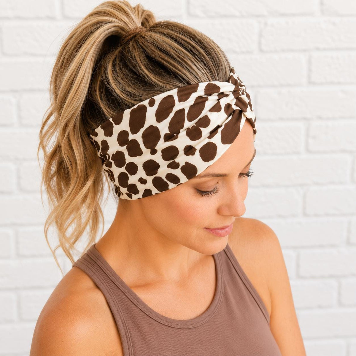 Cow Headband for Women, Twist Headband, Brown Cow Headband, Cute Cow Hair Accessory, Wide Turban Headband, Spring Summer Headband