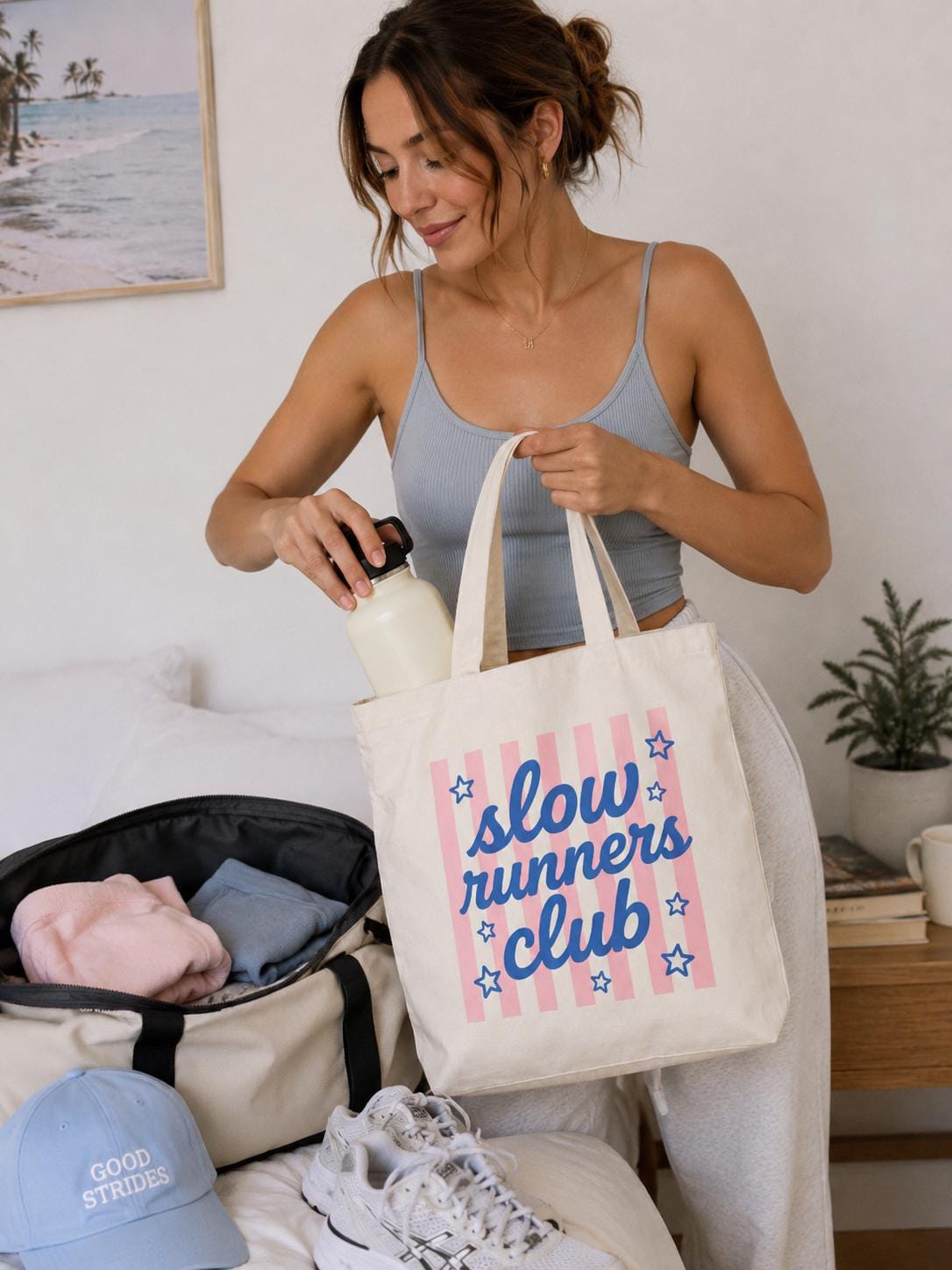 Slow Runners Club Tote Bag. Runner Gift. Vacation Bag. Traveling Tote Bag. Running Club Canvas Tote Bag. Running Gift For Her.