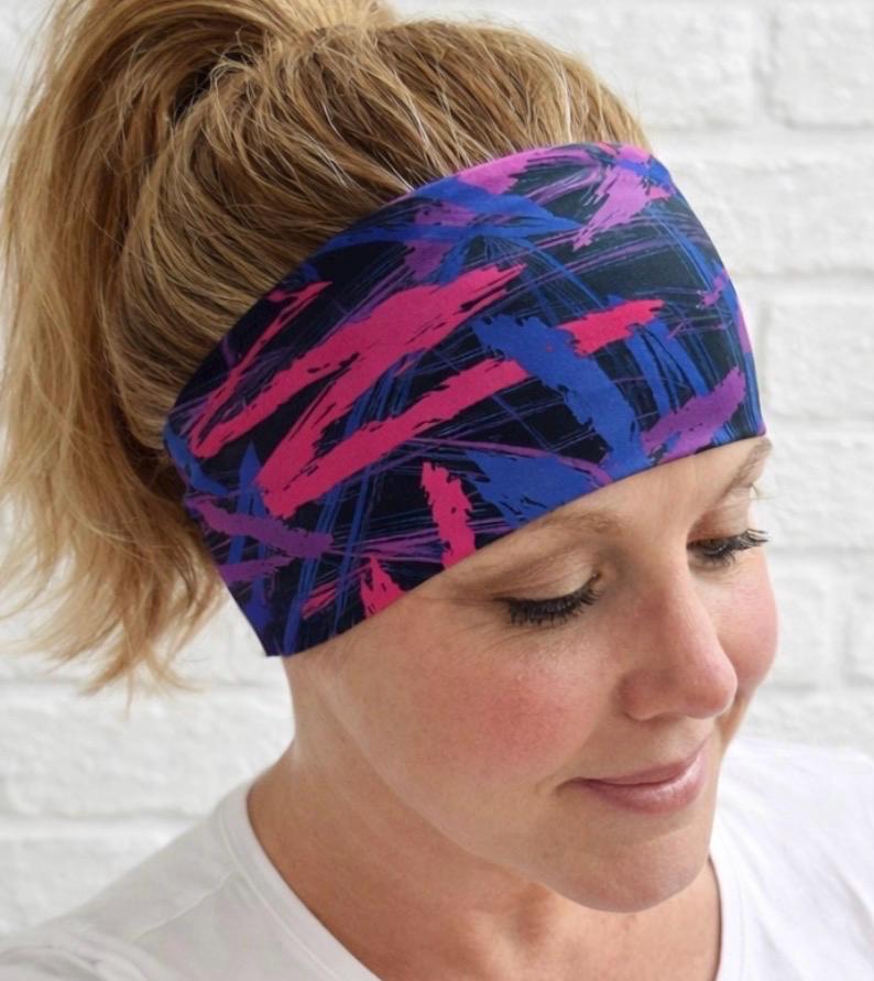 Retro Moisture Wicking, non slip, Athletic Headband. Running headband, Bright Headband. Pilates Headband for Women. Colorful Headband.