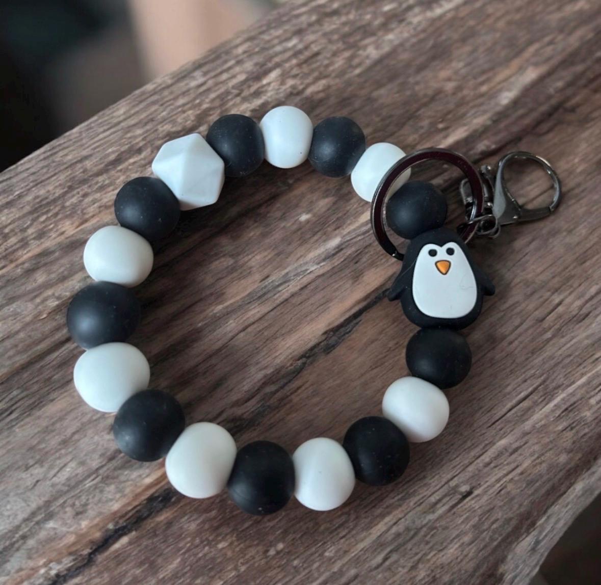 Penguin Silicone Beaded Wristlet Keychain.