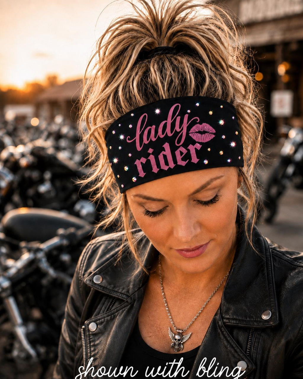 Biker Bling Headband. Motorcycle Moisture Wicking  Headband, Non Slip Helmet Headband. Headband Gift for Bikers. Lady Rider Headband.