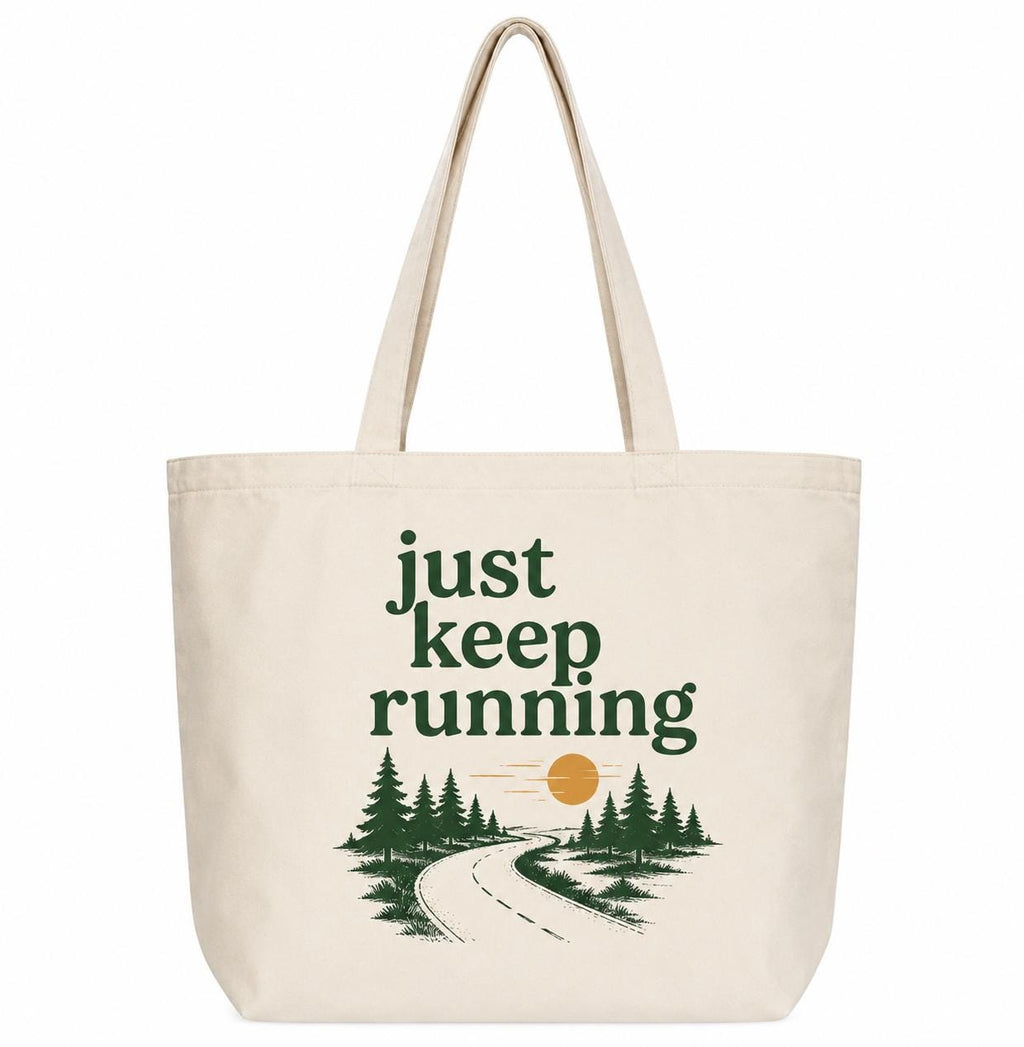 Just Keep Running Tote Bag. Runner Gift. Running Tote Bag. Race Day Bag. Marathon Gift. Half Marathon Runner Tote. Gym Bag