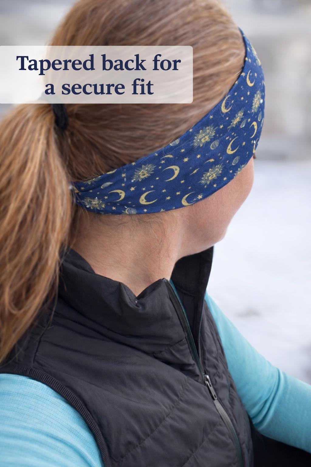 Running Headband – Celestial Moon & Stars – Non Slip Workout Headband – Tapered Back Athletic Headband – Wide Fitness Hair Band