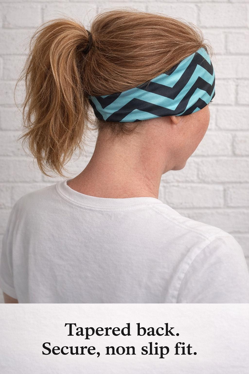 Chevron Headband, Wide Non Slip Athletic Headband, Turquoise Zig Zag Running Headband, Workout Yoga Hairband, Women’s Fitness Headband