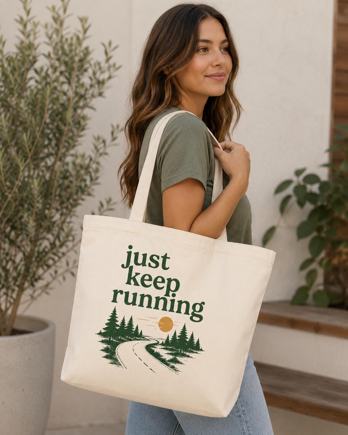 Just Keep Running Tote Bag. Runner Gift. Running Tote Bag. Race Day Bag. Marathon Gift. Half Marathon Runner Tote. Gym Bag