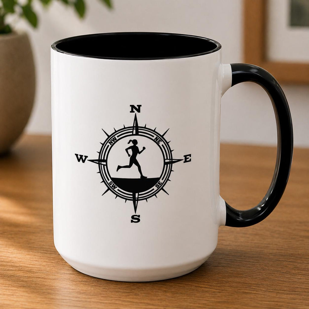 Runner Coffee Mug. Running Compass Mug. Gift for Runners. Marathon Runner Gift.  Running Lover Coffee Cup. Trail Runner Gift