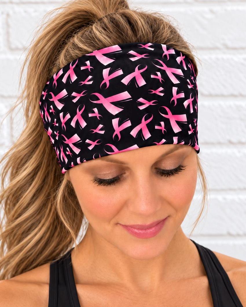 Breast Cancer Pink Ribbon Moisture Wicking Headband For Running. Non Slip Workout  Headband. Headband for cancer survivors. Pink Ribbon