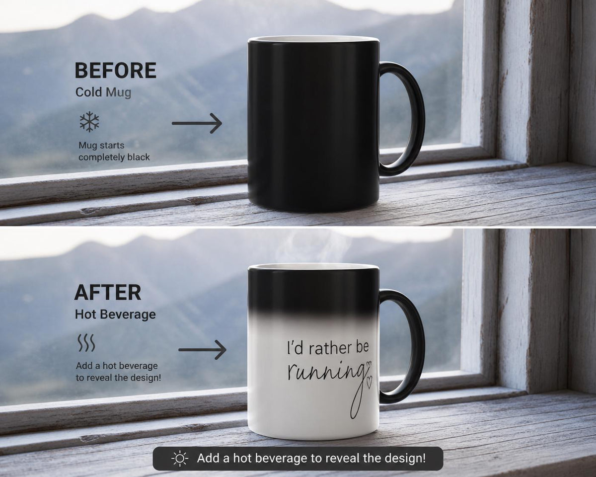 Color Changing Runner Mug. Heat Reveal Coffee Cup. Gift for Runners. Running Humor Mug