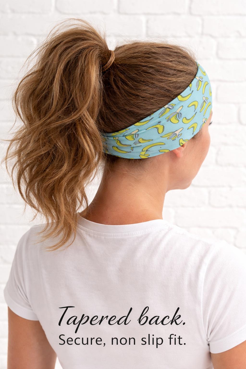 Banana Running Headband. Moisture-Wicking Workout Hairband. Wide Workout Headband. Gift for runners, nurses, and teachers.