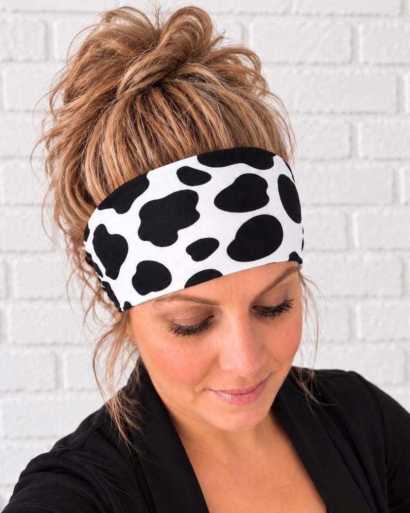 Cow Print Running Headband. Moisture-Wicking Workout Hairband. Wide Workout Headband. Farming Headbabd. Cow Print Design Headvand
