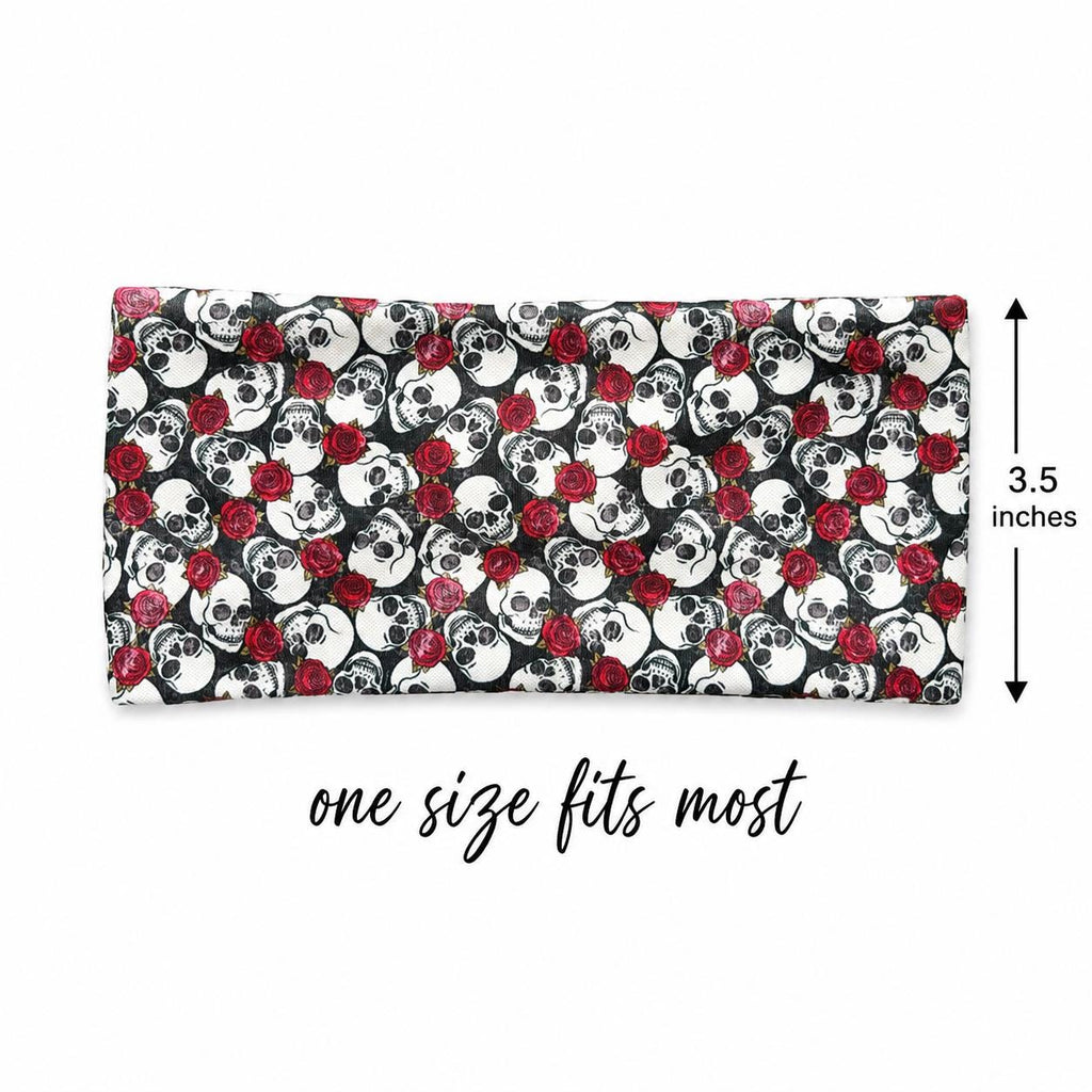 Skulls and Roses Moisture Wicking Headband For Running. Non Slip Workout Headband. Motorcycle Headband. Halloween Headband.