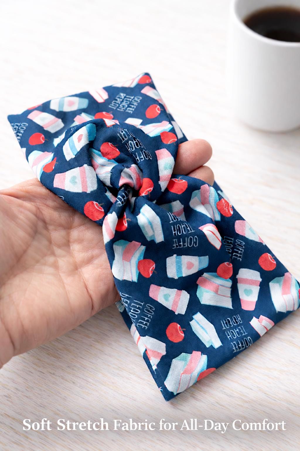 Coffee Teach Repeat Twist Headband – Handmade Wide Fabric Headband – Comfortable Non Slip Headband for Teachers. Gift for Teachers