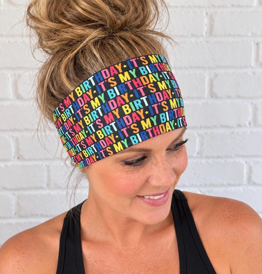 Birthday Moisture Wicking Headband. non slip Athletic Headband. Yoga Headband. Birthday Party Headband. Nurse Headband