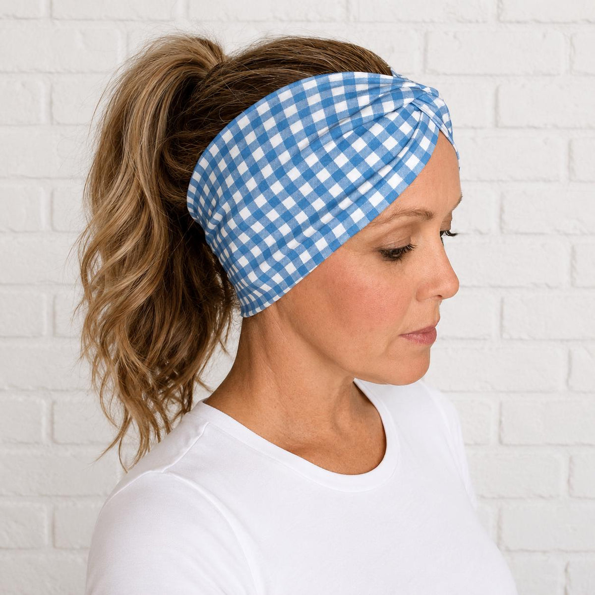 Blue Gingham Twist Headband. Headband Gift for For Nurses, Teachers, and Moms. Wide Twist Headband. Dorothy Headband