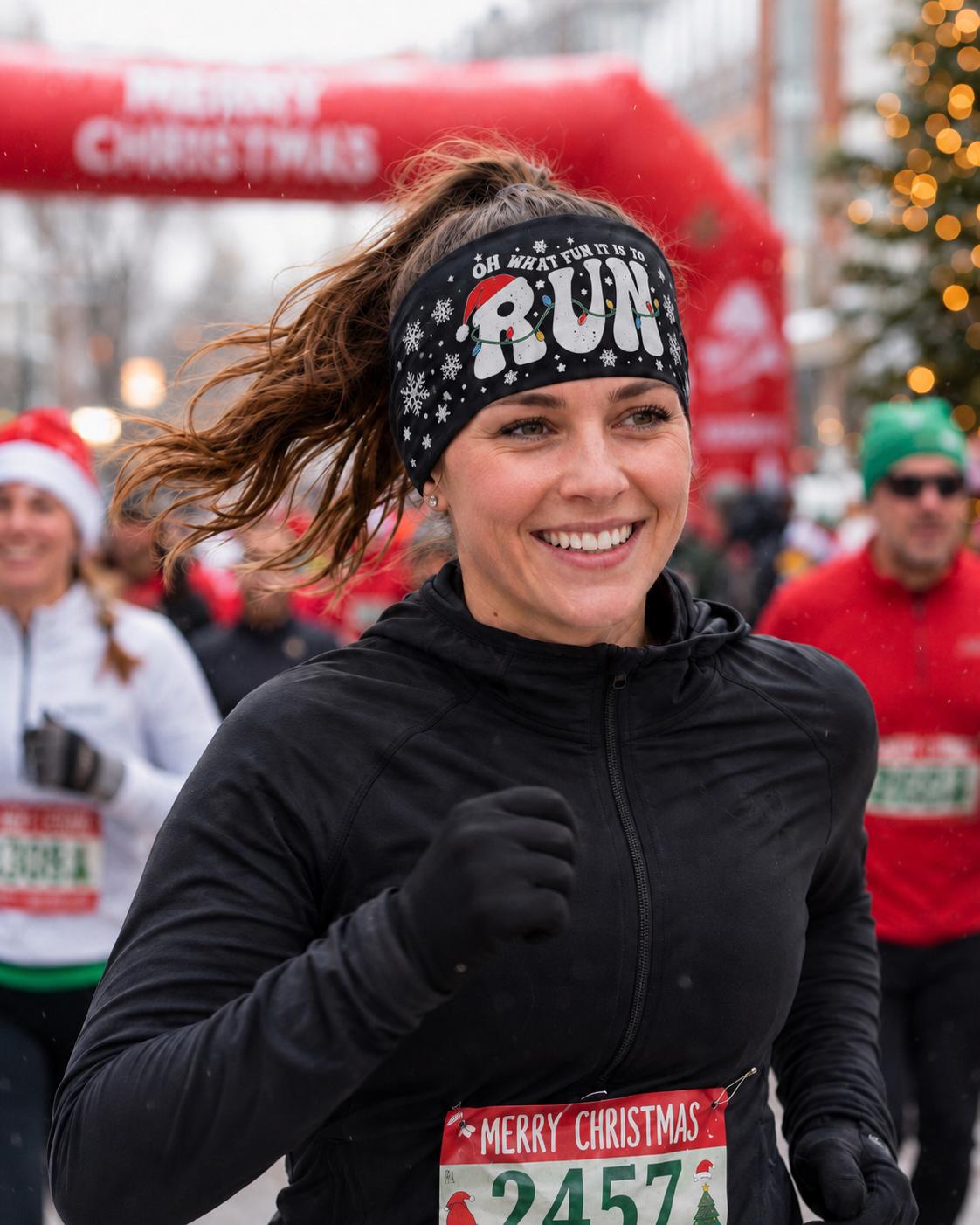 Oh What Fun It Is to Run Christmas Headband, Holiday Running Headband, Festive Runner Gift, Winter Race Sweatband, Christmas Workout Gear